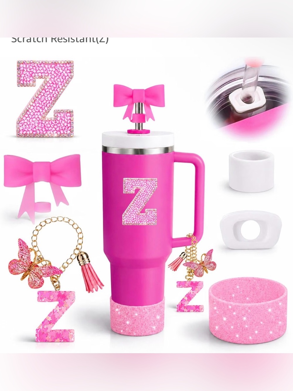 6PCS Pink Stanley Cup Accessories Set for Stanley Cup 30oz 40oz letter Z